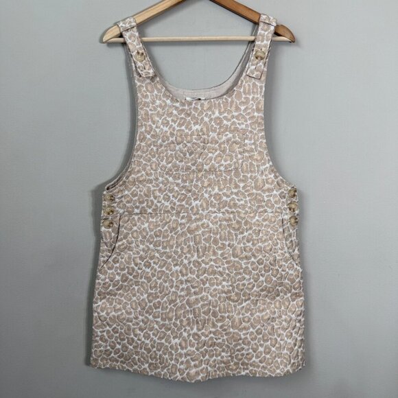 Storia Leopard Print Jacquard Overall Mini Dress Women's Large Beige Boho NWOT - Picture 4 of 10